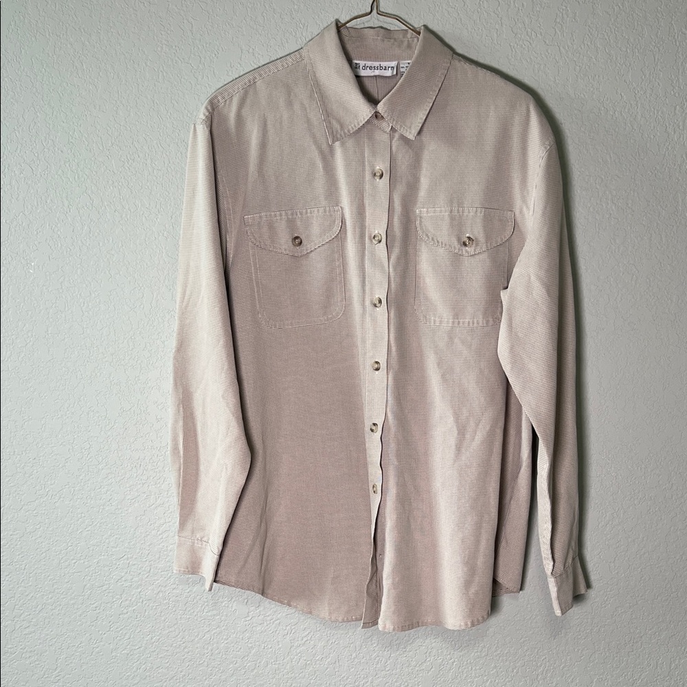 Dressbarn Men’s Casual Long Sleeve Shirt Size Large Khaki & Black Color